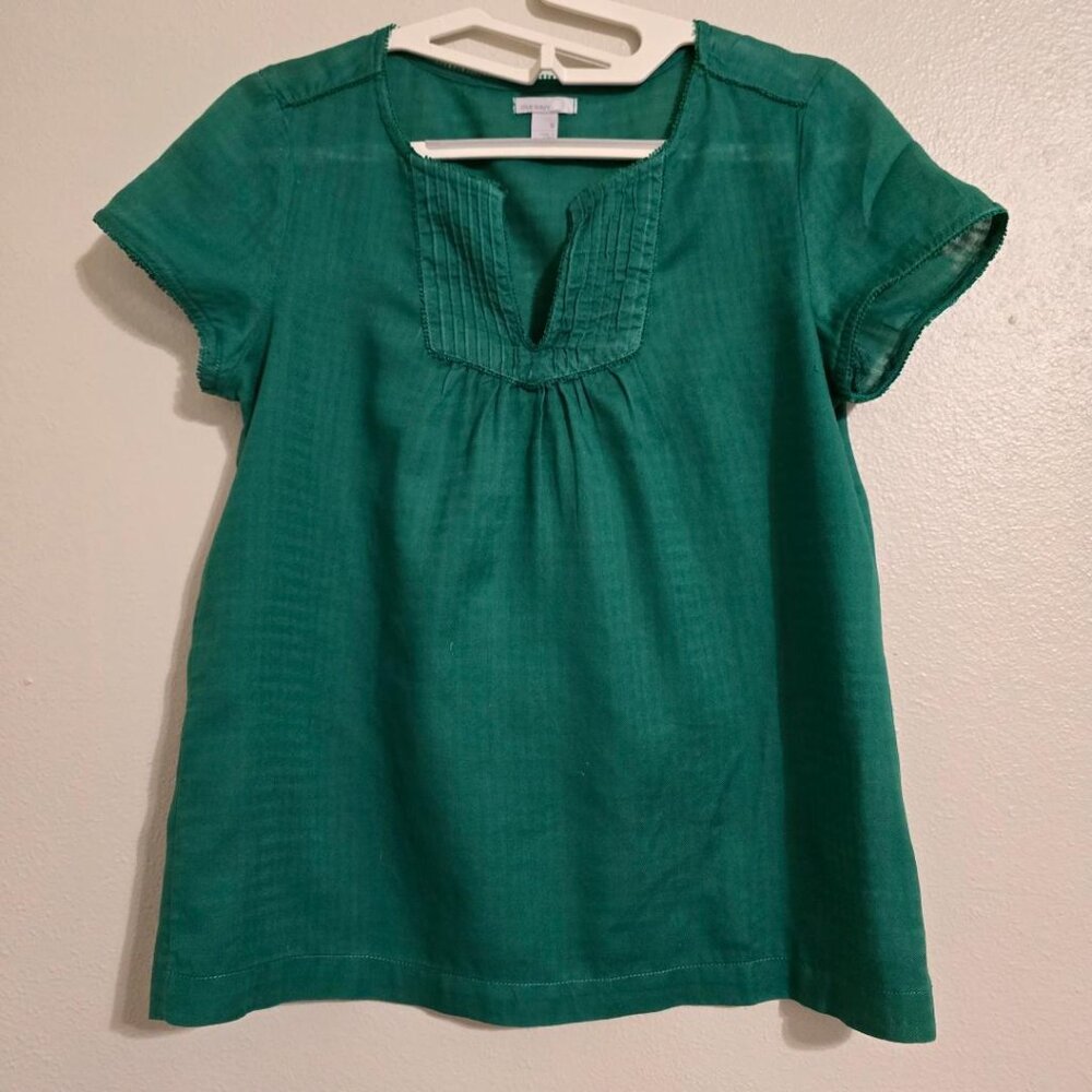 Old Navy Top / Blouse S Kelly Green Cotton Cap Sleeves Cottagecore Split Neck